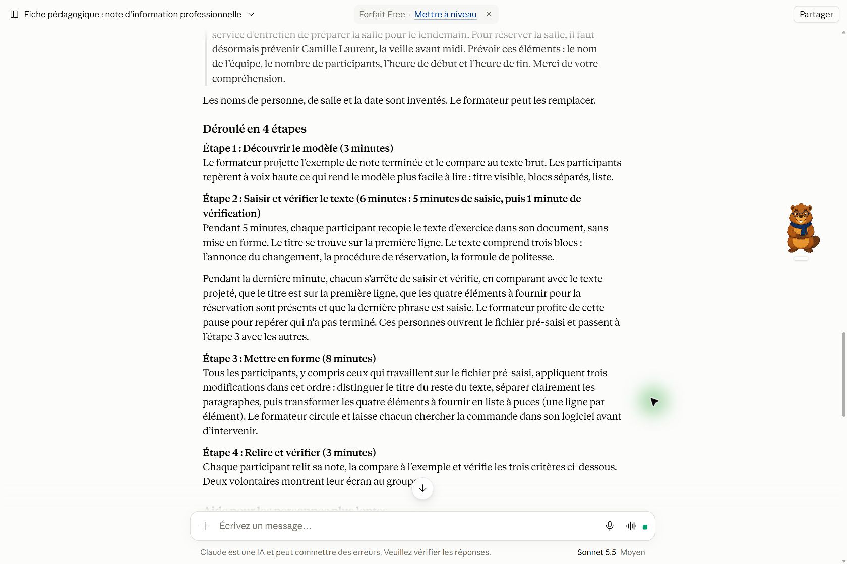 Réponse révisée réelle avec quatre étapes, pause à l’étape deux et titre, paragraphes et liste maintenus pour tous.